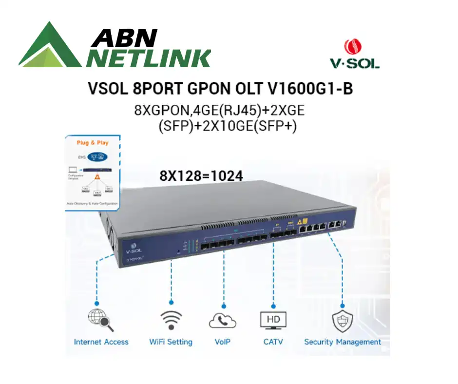 VSOL 8PORT GPON OLT V1600G1-B 10G Uplink Layer3 OLT